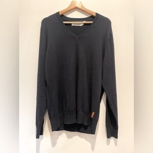 Ben Sherman Navy Blue V-Neck 100% Cotton Sweater Classic Knit size M EUC